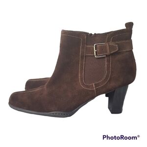 Aerosoles Cinteresting Brown Suede Leather Square Toe Zippered Heeled Ankle Boot